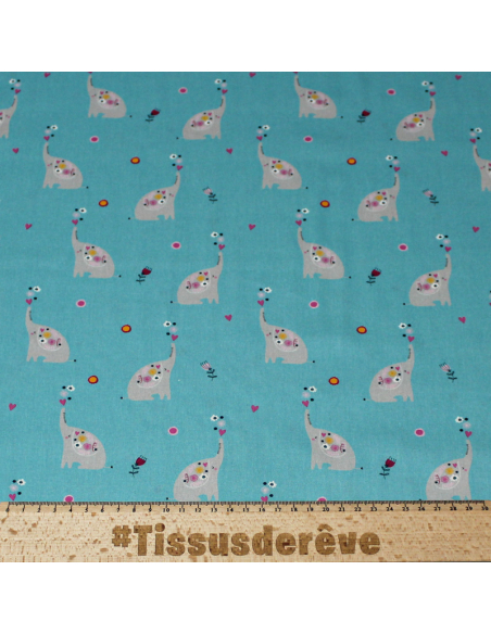 Popeline 100% coton - Motif elephant fond bleu