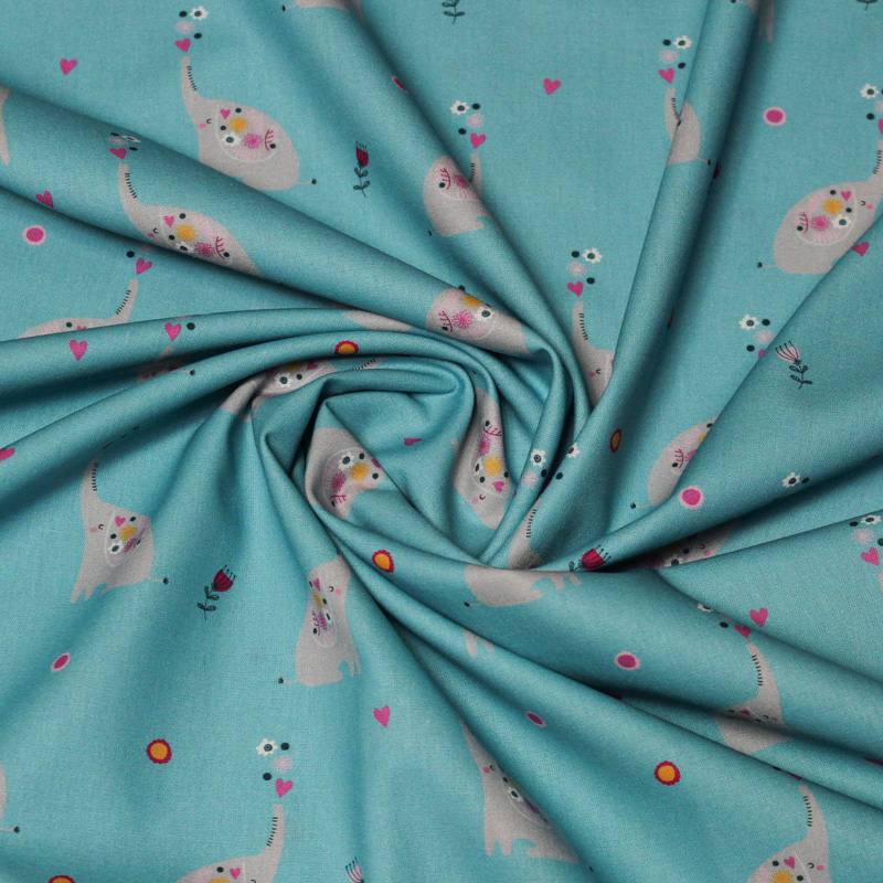 Popeline 100% coton - Motif elephant fond bleu