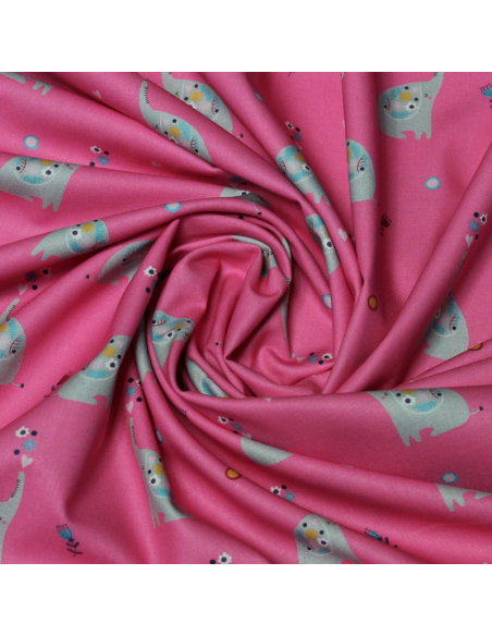 Popeline 100% coton - Motif elephant fond rose vif