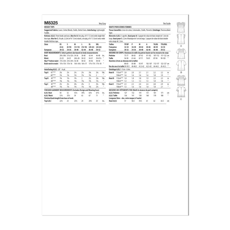 Patron McCall's 8325.Y - Hauts