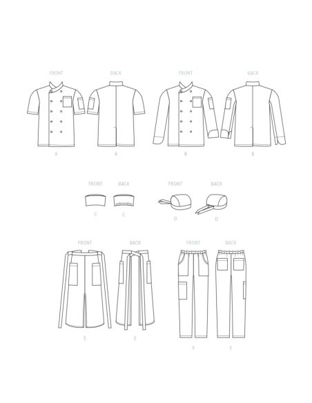 Patron McCall's 8332.A - Veste, pantalon, tablier et calotte de chef