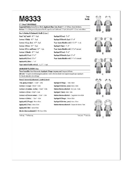Patron McCall's 8333.OS - Animaux en peluche de 54cm