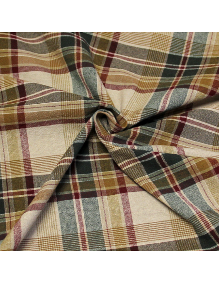 Tissu chemise - Carreaux ton bordeaux & vert
