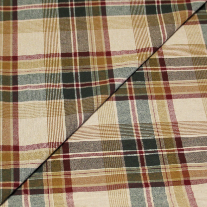 Tissu chemise - Carreaux ton bordeaux & vert