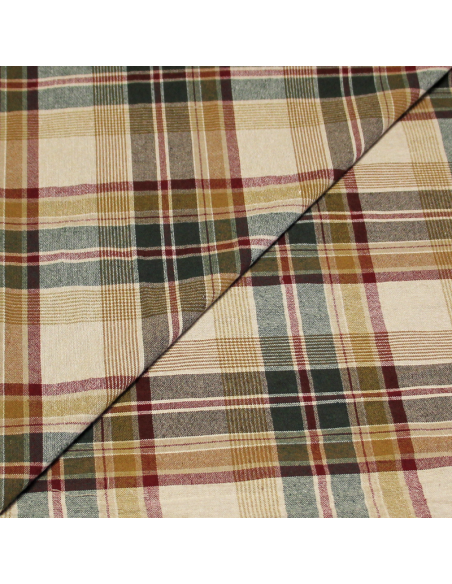 Tissu chemise - Carreaux ton bordeaux & vert