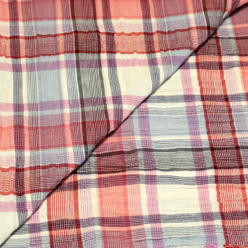 Tissu chemise bubble - Carreaux ton bleu & rose