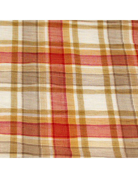 Tissu chemise bubble - Carreaux ton rouge & jaune