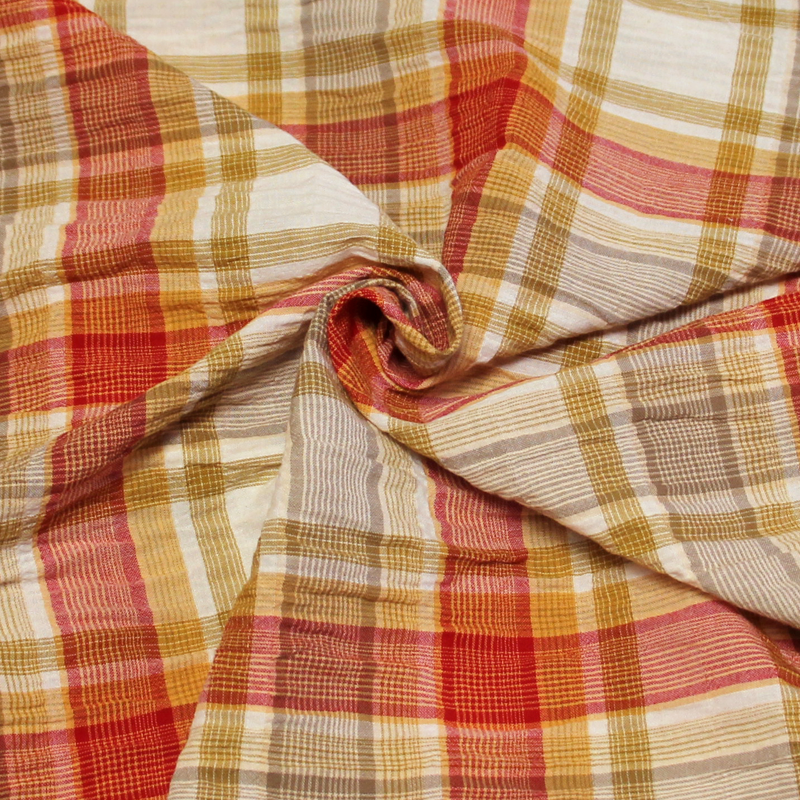 Tissu chemise bubble - Carreaux ton rouge & jaune