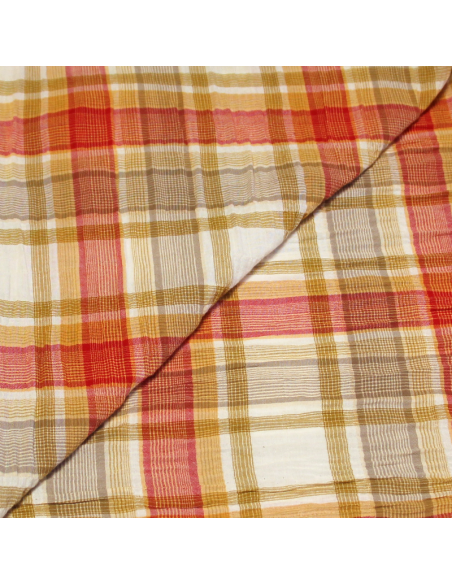 Tissu chemise bubble - Carreaux ton rouge & jaune