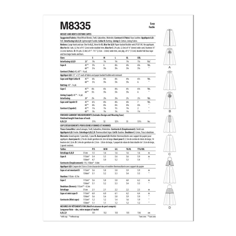 Patron McCall's 8335.A - Cape de déguisement