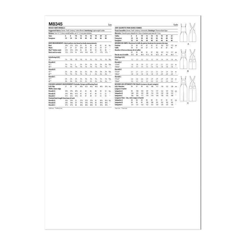 Patron McCall's 8345.A5 - Jupe-salopette