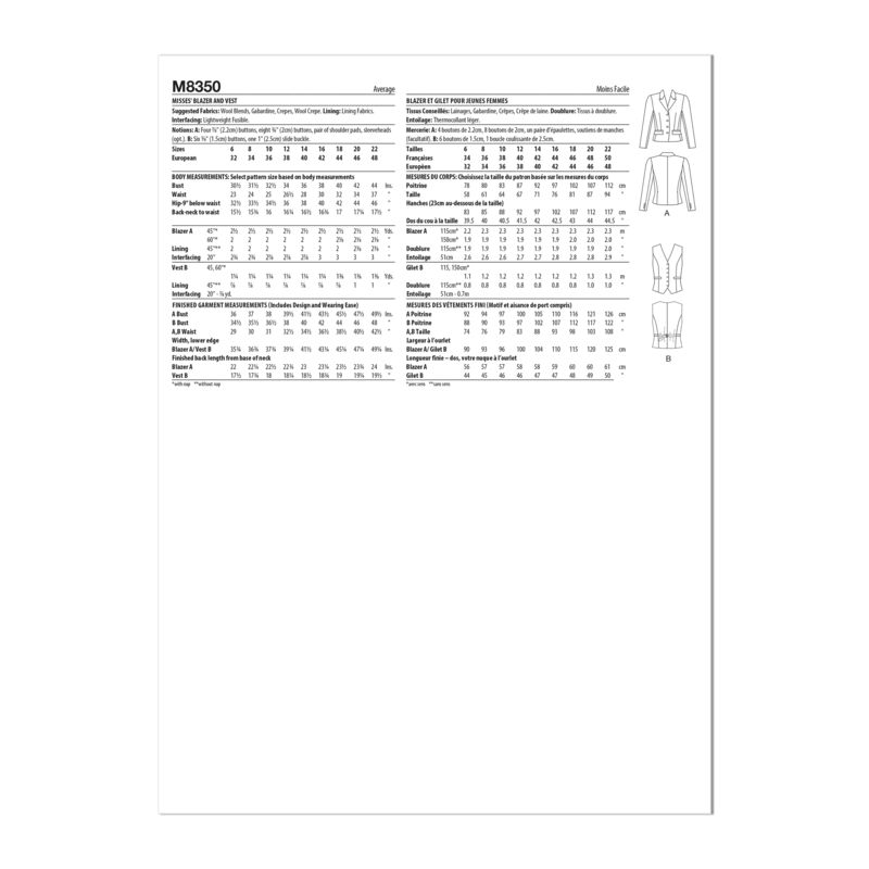 Patron McCall's 8350.A5 - Blazer et gilet