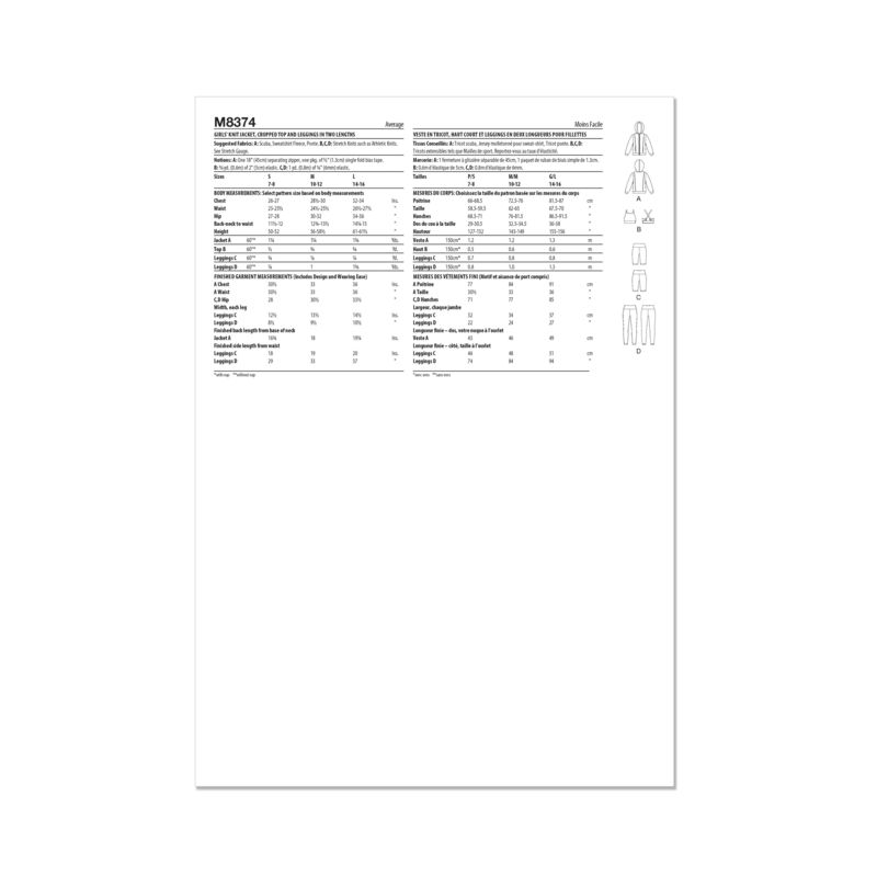 Patron McCall's 8374.A - Veste, haut et collant