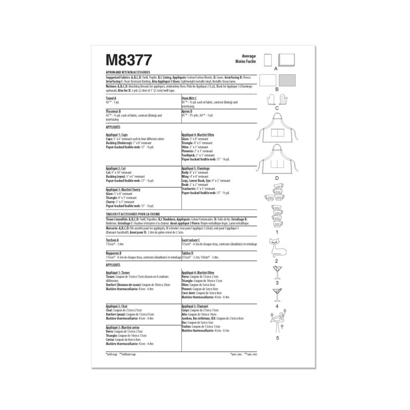 Patron McCall's 8377.OS - Tablier et accessoires pour la cuisine