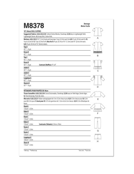 Patron McCall's 8378.OS - Vêtements pour poupée de 46cm