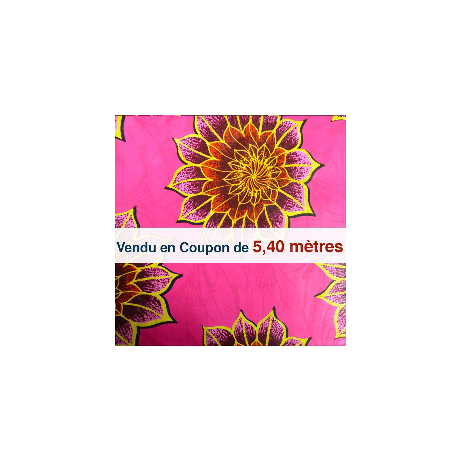 Tissu Africain - Wax glacé fond rose( coupon de 5,40 mètres)