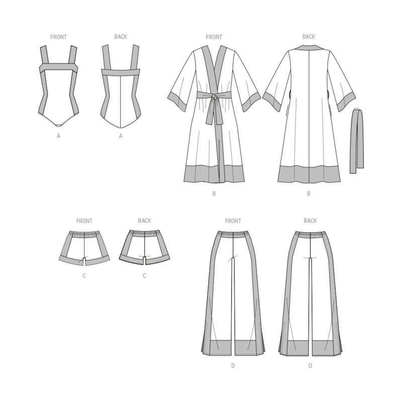Patron McCall's 8411.D5 - Corsage-culotte, robe de chambre, short et pantalon