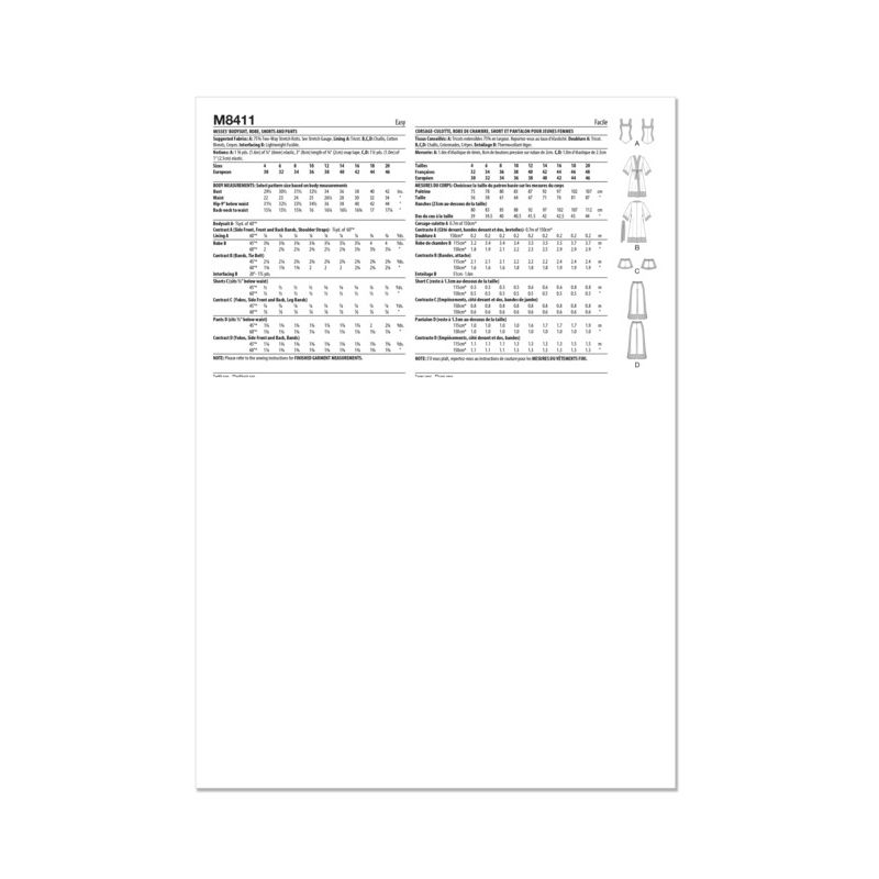 Patron McCall's 8411.D5 - Corsage-culotte, robe de chambre, short et pantalon