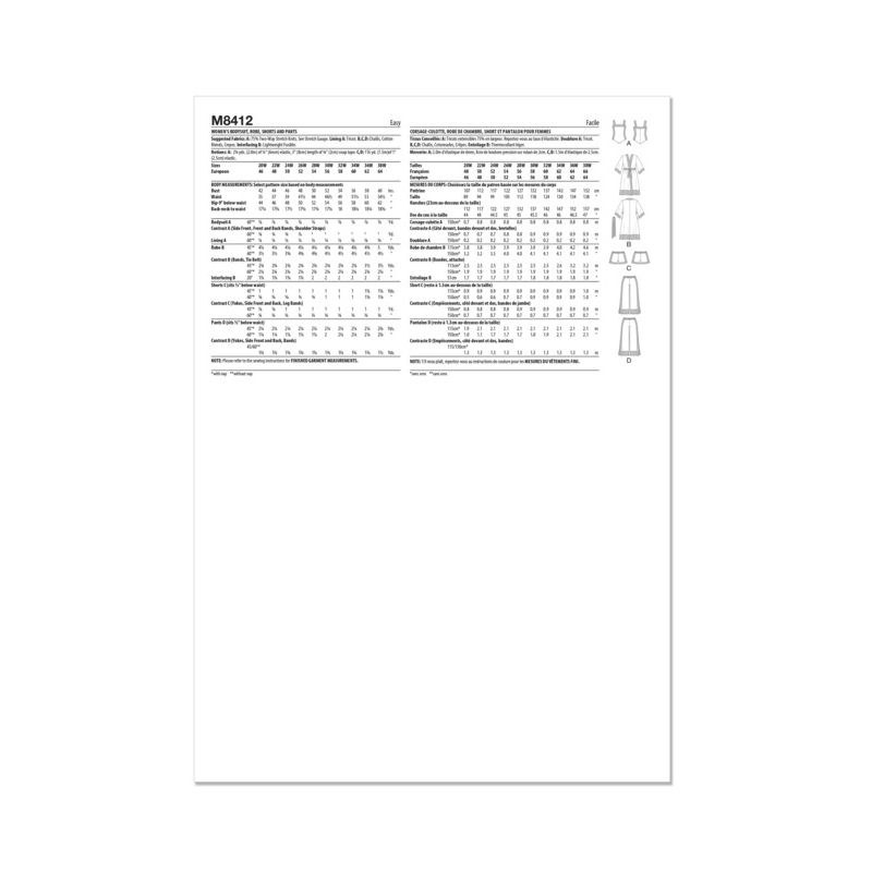 Patron McCall's 8412.W2 - Corsage-culotte, robe de chambre, short et pantalon