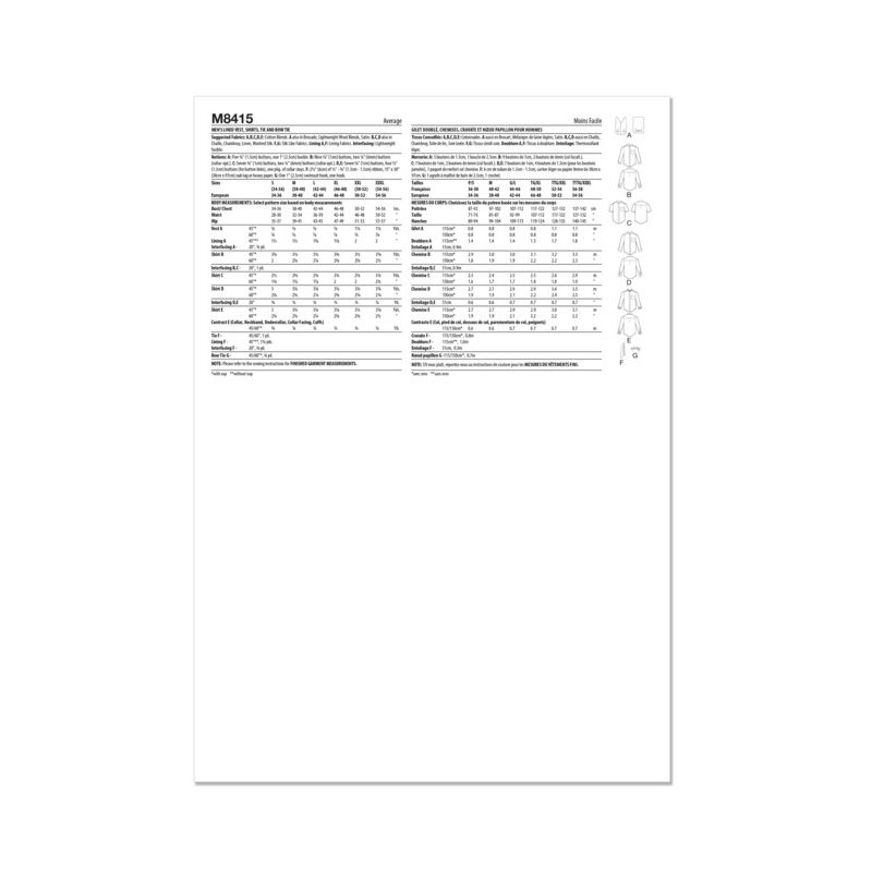 Patron McCall's 8415.AA - Gilet, chemise et accessoires