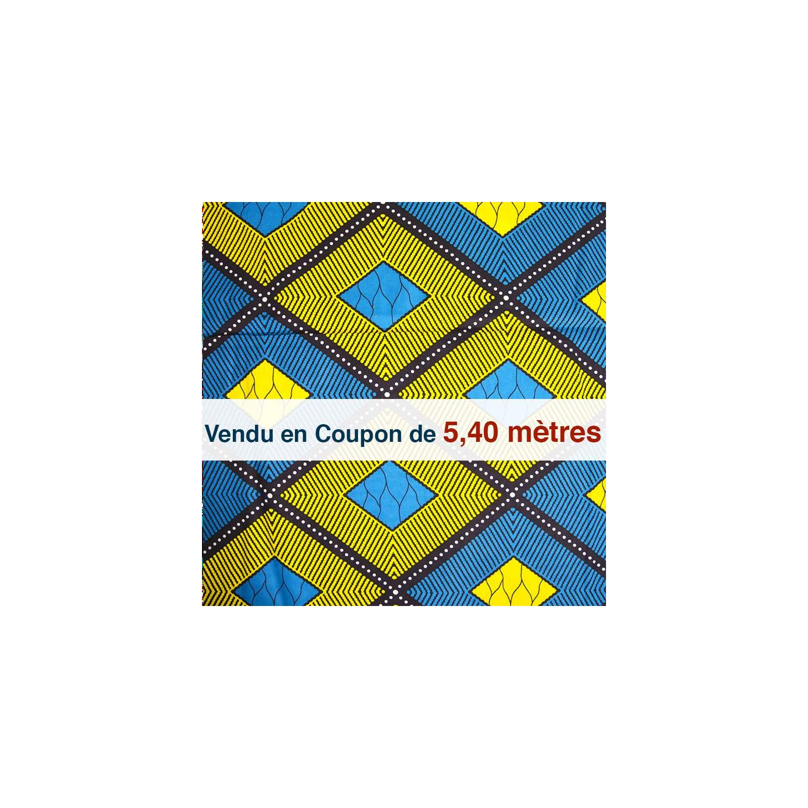 Tissu Africain - Wax losanges jaune et bleu( coupon de 5,40 mètres)