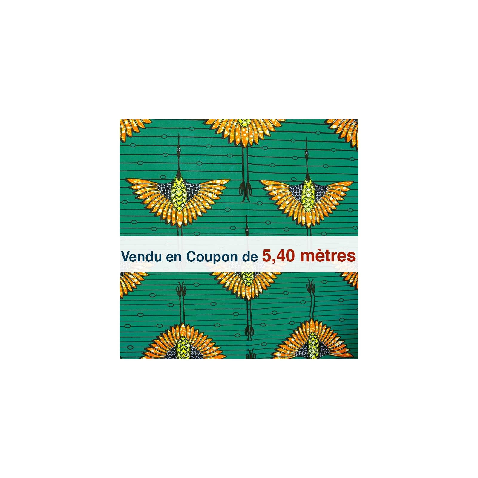Tissu Africain - Wax grue fond vert forêt( coupon de 5,40 mètres)