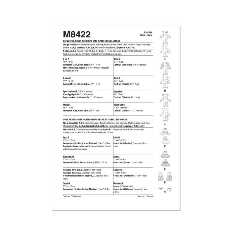 Patron McCall's 8422.OS - Peluches Ours, Lapin et Souris