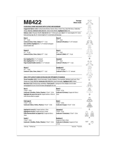 Patron McCall's 8422.OS - Peluches Ours, Lapin et Souris