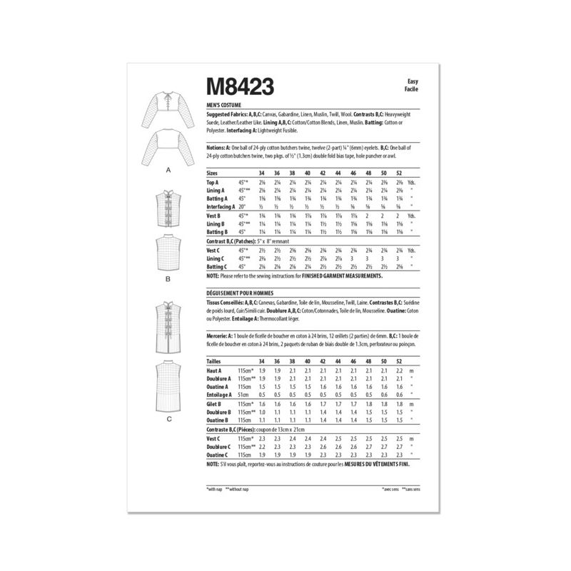 Patron McCall's 8423.AA - Costume d'Homme