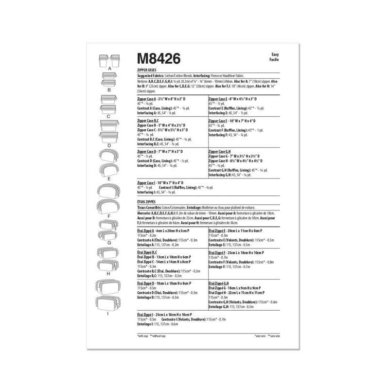 Patron McCall's 8426.OS - Trousses à Fermeture Éclair