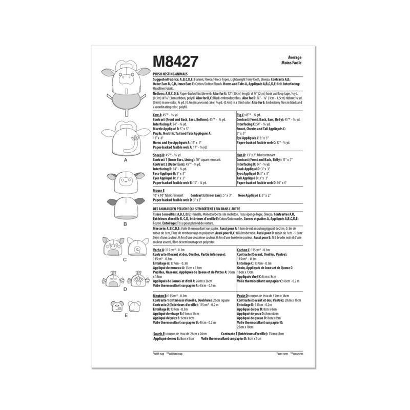 Patron McCall's 8427.OS - Peluches Emboîtables