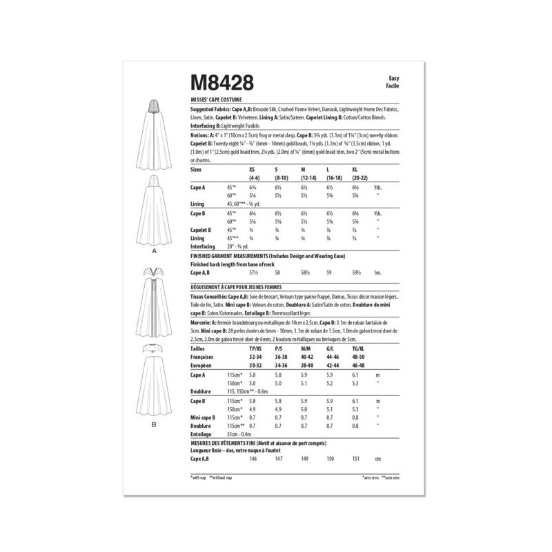 Patron McCall's 8428.A - Costume de Cape