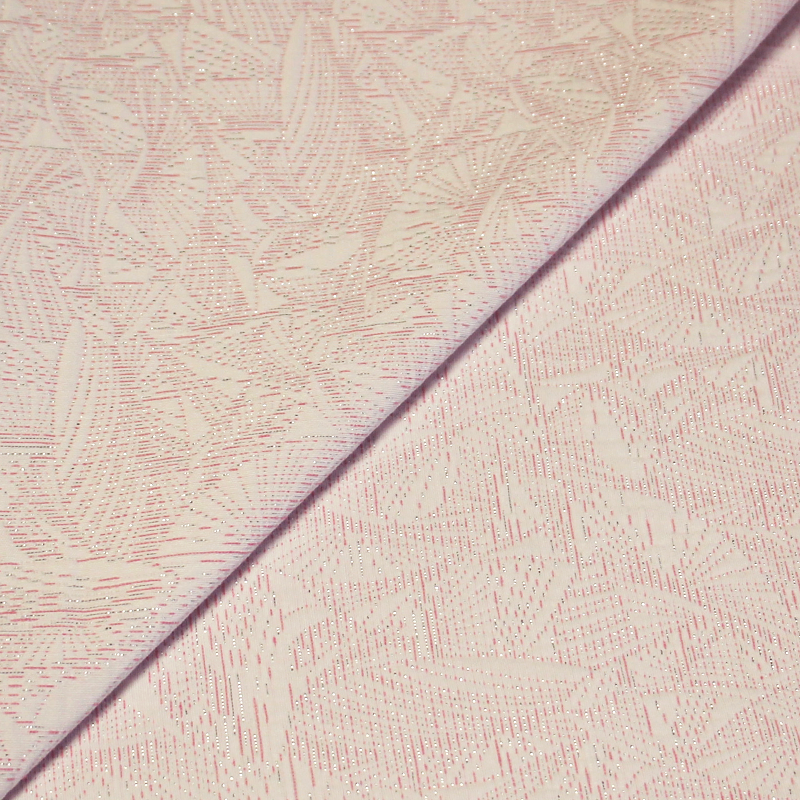 Tissu broché - Blanc & rose détails argent