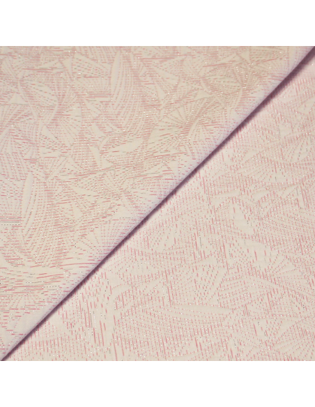 Tissu broché - Blanc & rose détails argent