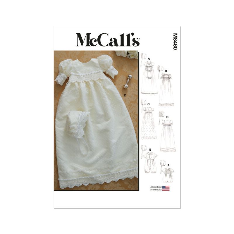 Patron McCall's 8460.A - Robe de baptême, barboteuse et bonnet