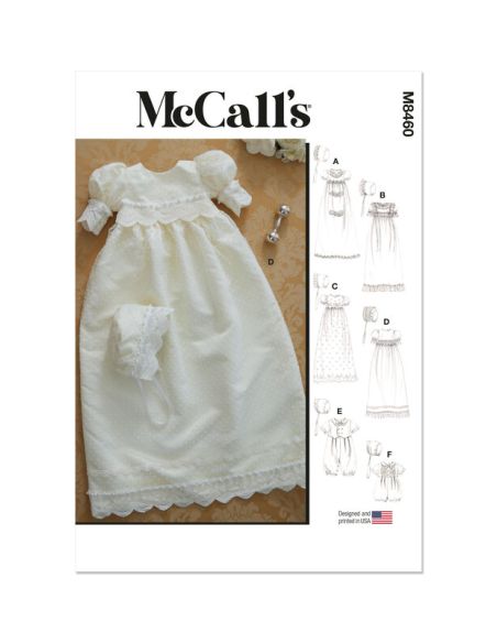 Patron McCall's 8460.A - Robe de baptême, barboteuse et bonnet