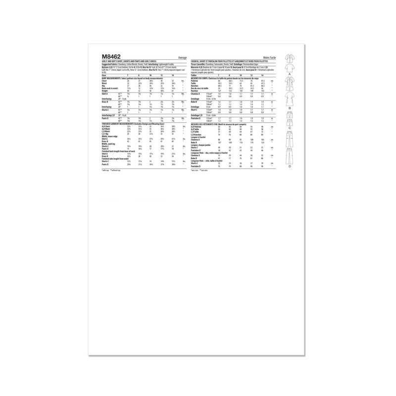 Patron McCall's 8462.A - Chemise, pantalon, short et robe