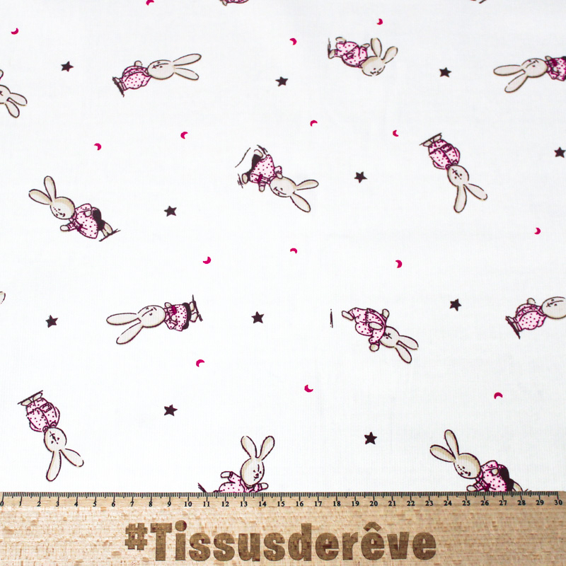 Piqué 100% coton milleraies - Lapin rose