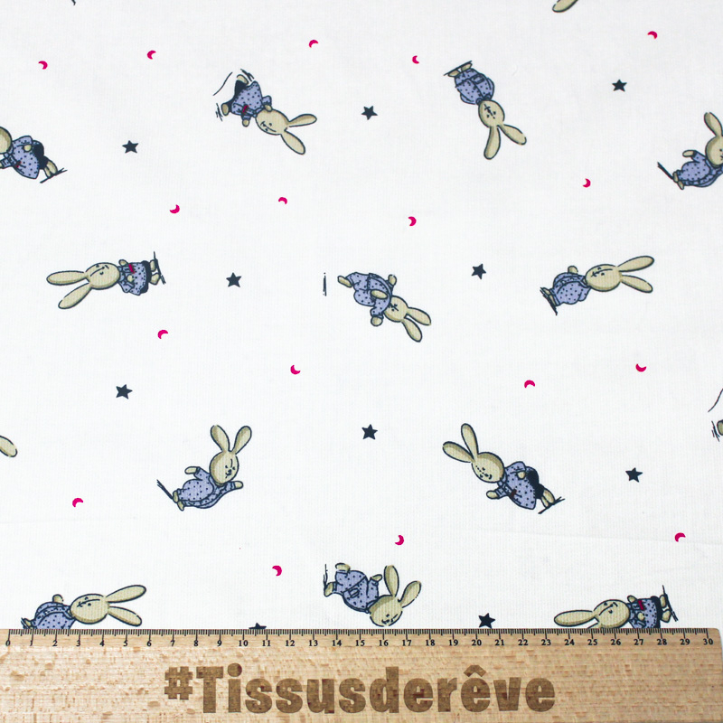 Piqué 100% coton milleraies - Lapin bleu