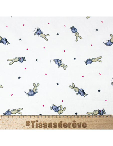 Piqué 100% coton milleraies - Lapin bleu