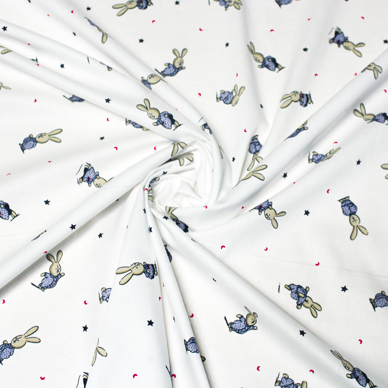 Piqué 100% coton milleraies - Lapin bleu