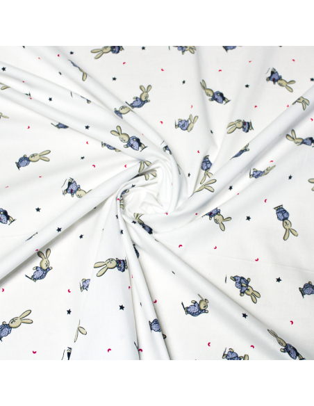 Piqué 100% coton milleraies - Lapin bleu