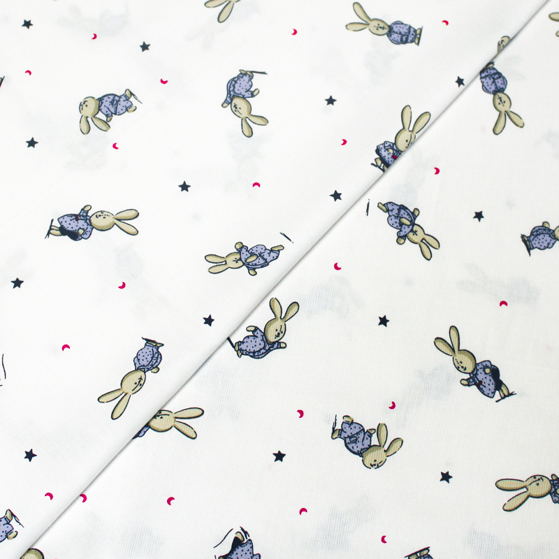 Piqué 100% coton milleraies - Lapin bleu