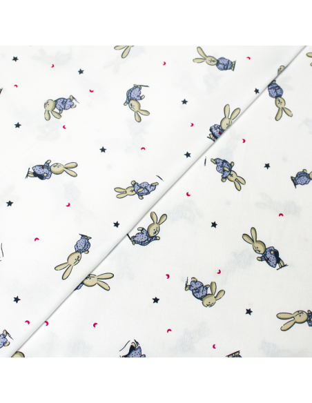 Piqué 100% coton milleraies - Lapin bleu