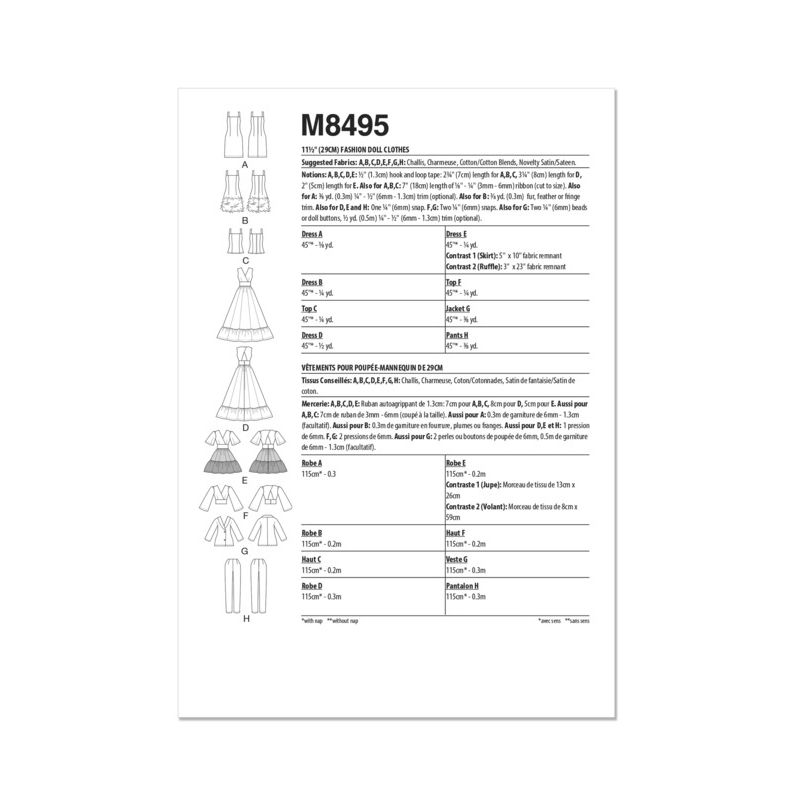 Patron McCall's 8495.OS - Vêtements pour poupée de 29,5cm