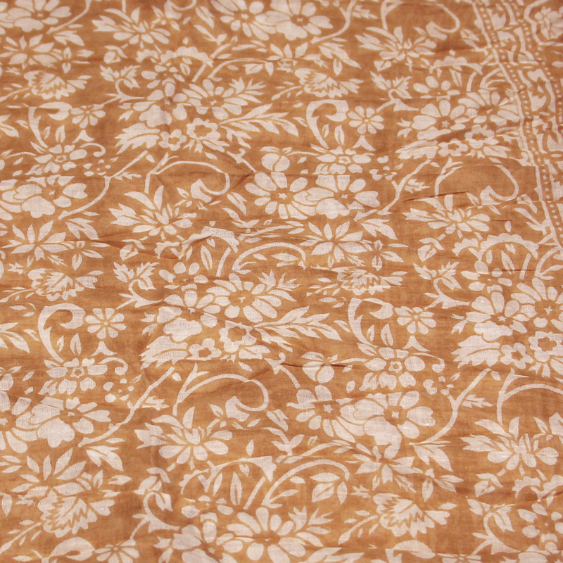 Étole 100% coton - Fleuri blanc fond camel