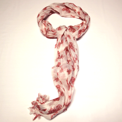 Étole 100% coton - Papillon rouge rosé fond blanc