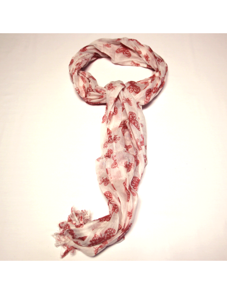 Étole 100% coton - Papillon rouge rosé fond blanc