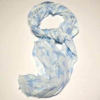 Étole 100% coton - Papillon bleu fond blanc