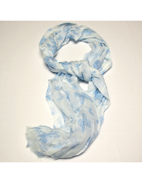 Étole 100% coton - Papillon bleu fond blanc